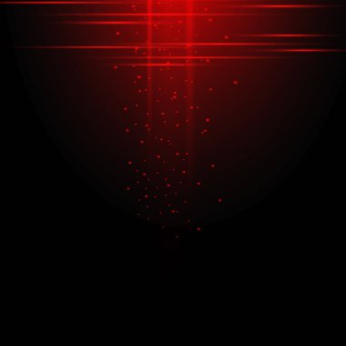 Red glowing beam of light exploded, star, explosion with dust and sparkles on a black background.