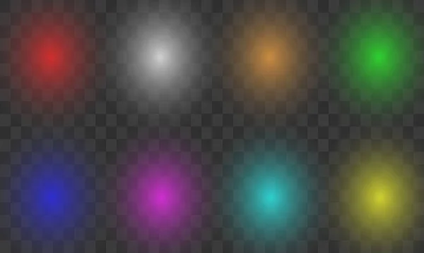 Ljus Flerfärgad Blixt Ljus Neon Stjärna Ljus Transparent Bakgrund Ljus — Stock vektor