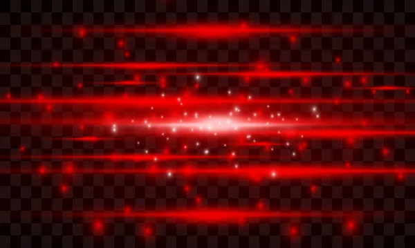 Set Red Horizontal Highlights Laser Beams Glare Sparks Beautiful Light — Stock Vector