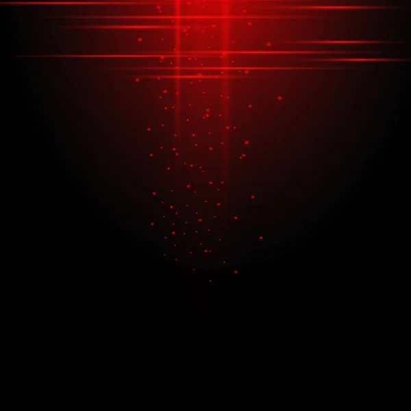 Red Glowing Beam Light Exploded Star Explosion Dust Sparkles Black — Stockvector