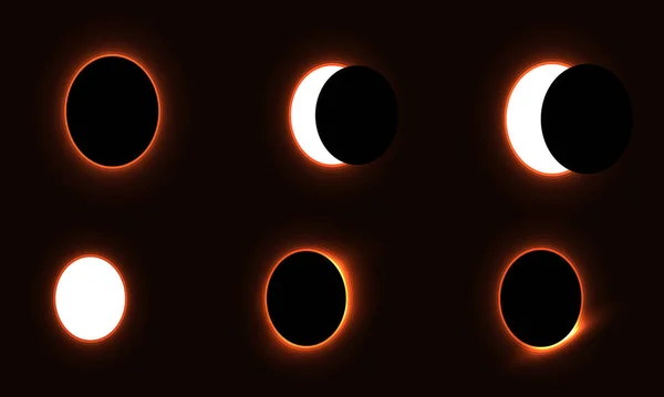 Diferentes Fases Eclipses Solares Lunares Ilustração Vetorial — Vetor de Stock