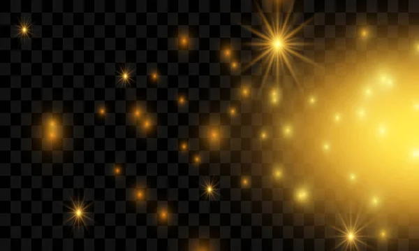 明るい光の閃光 透明な背景に輝く星と塵が孤立した星の爆発 ベクターイラスト — ストックベクタ