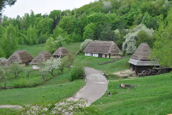 Landelijk Landschap Van Oekraïne Oekraïense Dorp Volksarchitectuur Van Oekraïne Dorp — Stockfoto