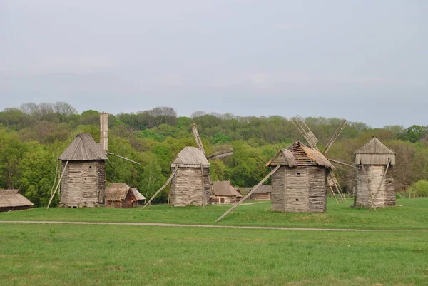 Деревенский Пейзаж Мельницей Народная Архитектура Быт Украины Милл Ветряная Мельница — стоковое фото