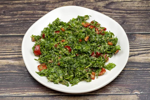 Rohstoffe Kochen Salat Tabouli Horizontale Ansicht Gesunde Ernährung — Stockfoto
