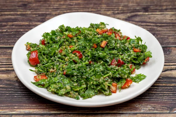 Rohstoffe Kochen Salat Tabouli Horizontale Ansicht Gesunde Ernährung — Stockfoto