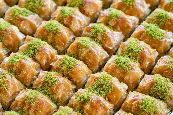 Pistachio baklava. Traditional Middle Eastern Flavors. The local name of Baklava is Fistikli Baklava. Close up