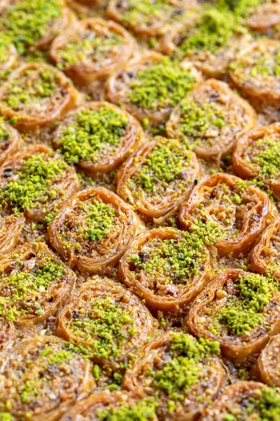 Sobremesa Pistache Baklava Fundo Branco Conceito Sobremesa Doce Turco Baklava — Fotografia de Stock