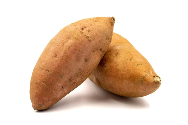 Zoete Aardappelen Een Witte Achtergrond Horizontaal Zicht Close — Stockfoto