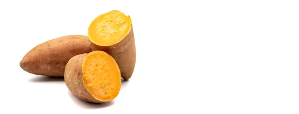 Batatas Doces Fundo Branco Cortar Batatas Doces Espaço Vazio Para — Fotografia de Stock