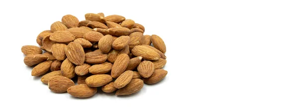 Almond Terisolasi Dengan Latar Belakang Putih Snack Kacang Segar Tutup — Stok Foto