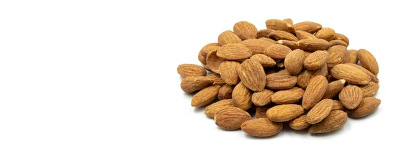 Almond Isolated White Background Snack Fresh Nuts Close Empty Space — Stock Photo, Image