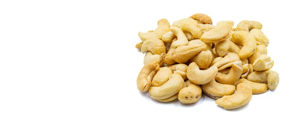 Cashews Isolated White Background Snack Fresh Nuts Close Empty Space — Stock Photo, Image