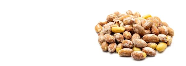 Salted Peanuts Isolated White Background Snack Nuts Close Empty Space — Stock Photo, Image
