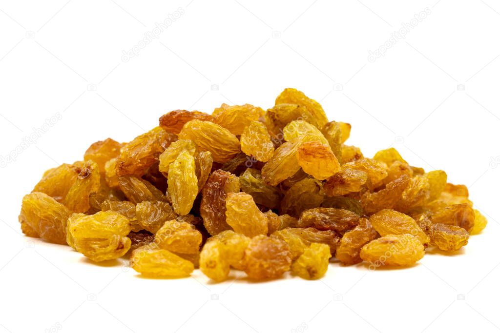 Dried raisins isolated on a white background. Snack fresh nuts. close-up nuts