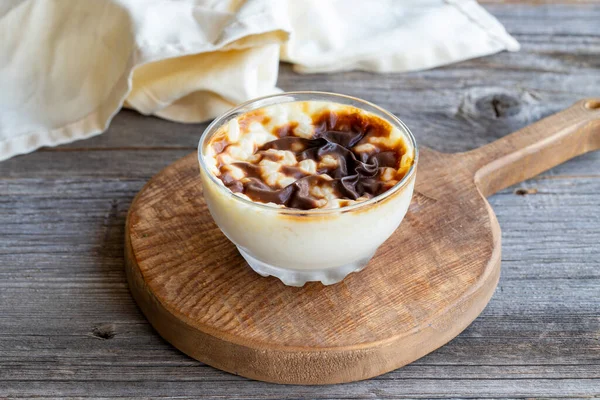 Rice Pudding Wood Floor Rice Pudding Dessert Made Rice Milk — Stock Photo, Image