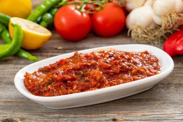 Appetizer Ezme Turki Pedas Yang Dibuat Dengan Tomat Paprika Peterseli — Stok Foto