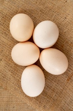 Çuval bezi üzerinde organik yumurtalar. Üst görünüm