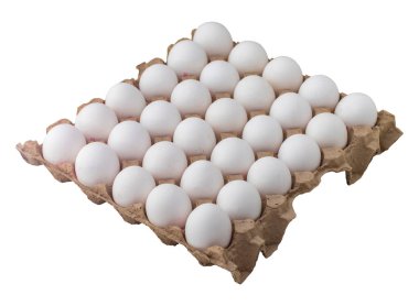 Beyaz arka planda izole edilmiş tavuk yumurtaları. Yumurta kutuları
