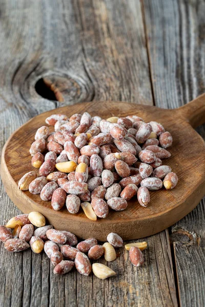 Amendoins Torrados Salgados Amendoins Salgados Chão Madeira Amêndoas Amendoim — Fotografia de Stock