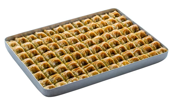 Baklava Com Pistache Isolado Sobre Fundo Branco Bandeja Baklava Isolada — Fotografia de Stock