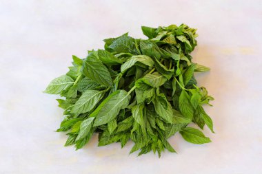 Beyaz ahşap arka planda nane