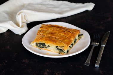 Koyu arkaplanda Türk Ispanaklı Turtası.