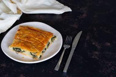 Koyu arkaplanda Türk Ispanaklı Turtası.