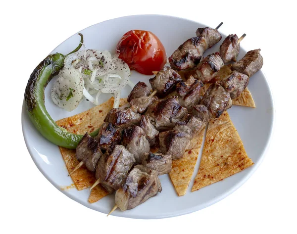 Kebab Del Shish Carne Aislado Sobre Fondo Blanco —  Fotos de Stock