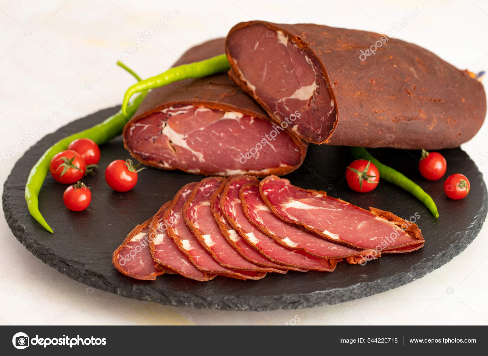 Turkish Pastrami Black Stone Serving Plate Whole Sliced Pastrami