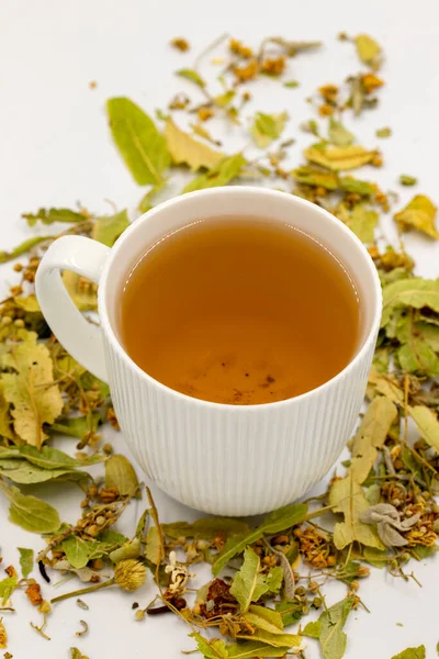 Winter Herbal Tea Isolated White Background Linden Tea Immune Boosting — Stock Photo, Image