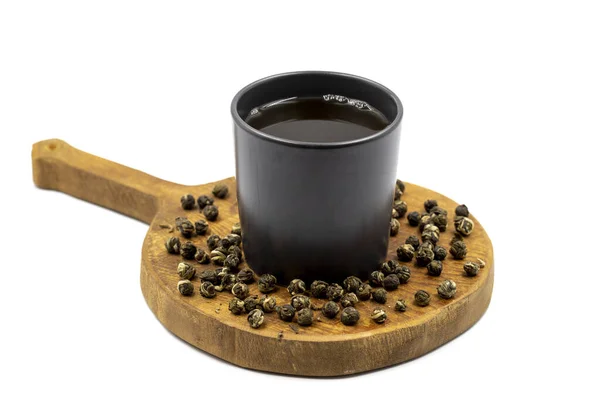 Jasmine Pearls Green Tea White Background Medicinal Asian Herbal Tea — Stock Photo, Image