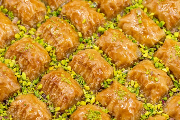 Fıstıklı Baklava Yakın Plan Geleneksel Orta Doğu Lezzetleri Geleneksel Türk — Stok fotoğraf