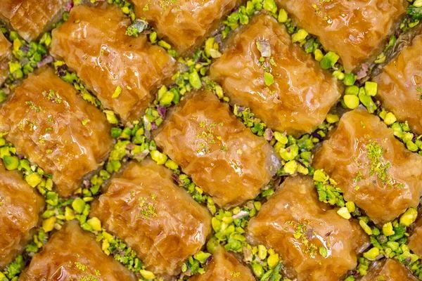 Fıstıklı Baklava Yakın Plan Geleneksel Orta Doğu Lezzetleri Geleneksel Türk — Stok fotoğraf