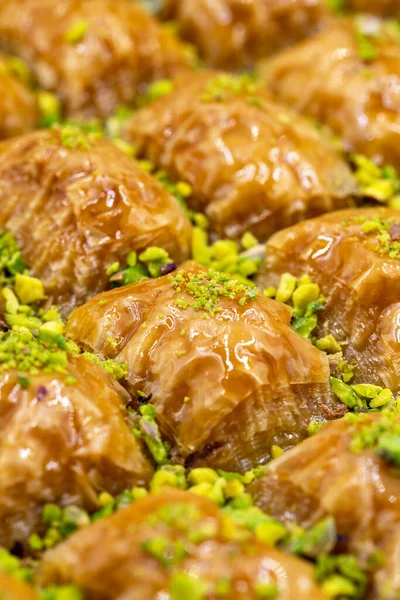 Fıstıklı Baklava Yakın Plan Geleneksel Orta Doğu Lezzetleri Geleneksel Türk — Stok fotoğraf