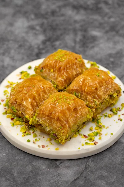 Pistacho Baklava Primer Plano Sabores Tradicionales Oriente Medio Baklava Tradicional — Foto de Stock