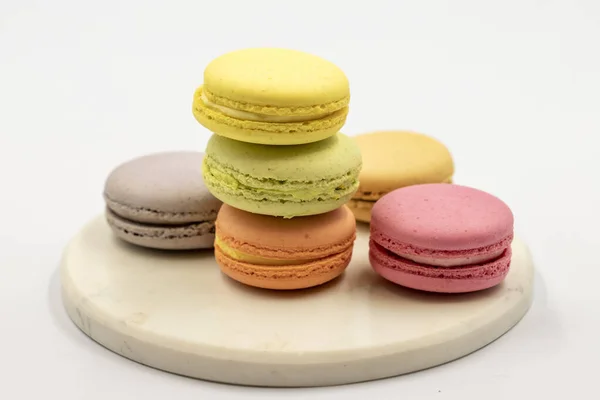 Macaroon Dessert White Background Colorful Macarons Close — Stock Photo, Image