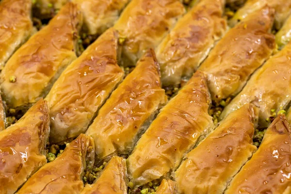 Sobremesa Pistache Sobiyet Baklava Delícias Cozinha Mediterrânea Baklava Close — Fotografia de Stock