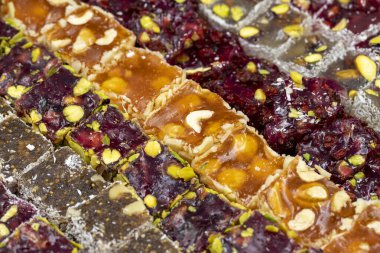 Meyve aromalı Türk lezzetlerine yakın çekim. Geleneksel Türk mutfağının lezzeti, Türk lezzeti.