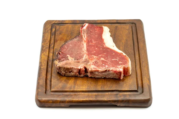 Sušené Zrající Syrové Bone Nebo Vepřové Hovězí Maso Steak Rajčaty — Stock fotografie