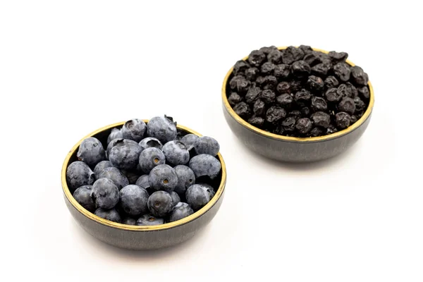 Raw Dried Blueberries Isolated White Background Blueberries Bowl Close — ストック写真