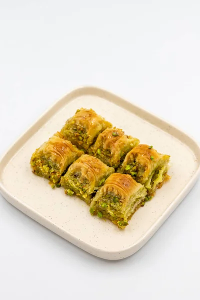 Pistachio Baklava Baklava Pistachio Isolated White Background Mediterranean Cuisine Delicacies — Photo