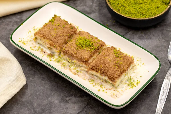 Cold Baklava Baklava Milk Dark Background Mediterranean Cuisine Delicacies Close — Stockfoto