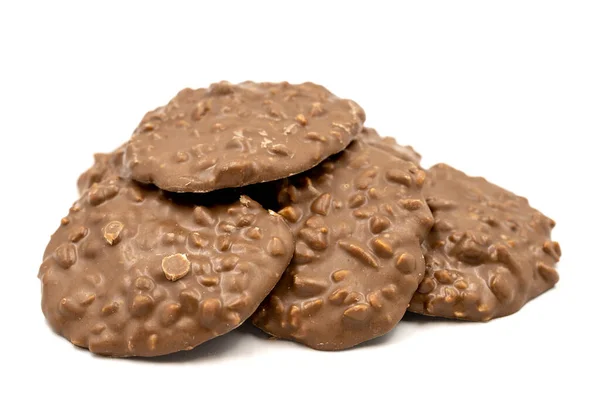 Speciální Čokoláda Oříškovými Částicemi Čokoláda Lískovými Oříšky Bílém Pozadí Zavřít — Stock fotografie