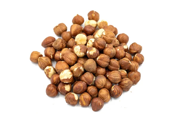 Lískové Ořechy Izolované Bílém Pozadí Organické Ořechy Zavřít — Stock fotografie