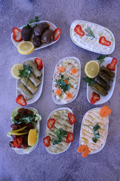 传统的土耳其和希腊晚餐开胃菜 迷幻药 — 图库照片