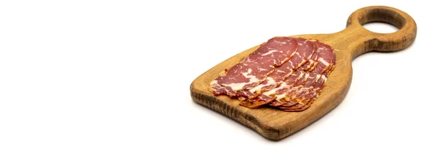 Turecké Pastrami Slanina Vyrobená Hovězího Masa Hovězí Pečivo Nakrájené Plátky — Stock fotografie