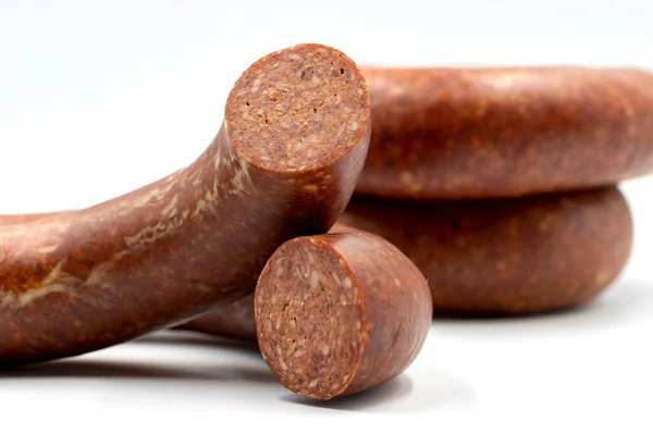 Saucisse Sur Fond Blanc Gros Plan Saucisse Turque Épicée — Photo