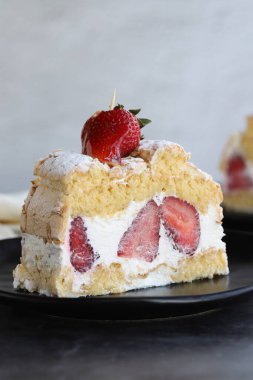 Çilekli pasta. Kapat.
