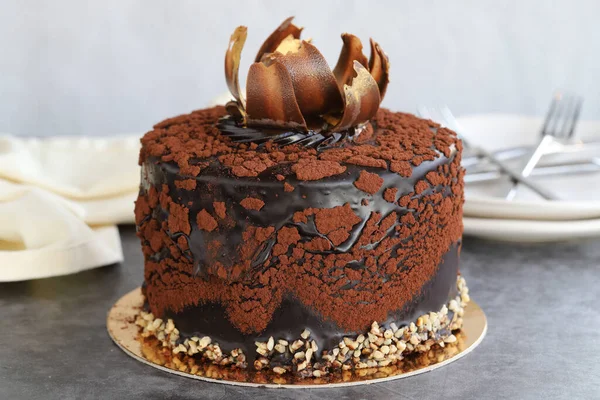 Шоколадний Торт Святкування Торту Темному Тлі Крупним Планом — стокове фото